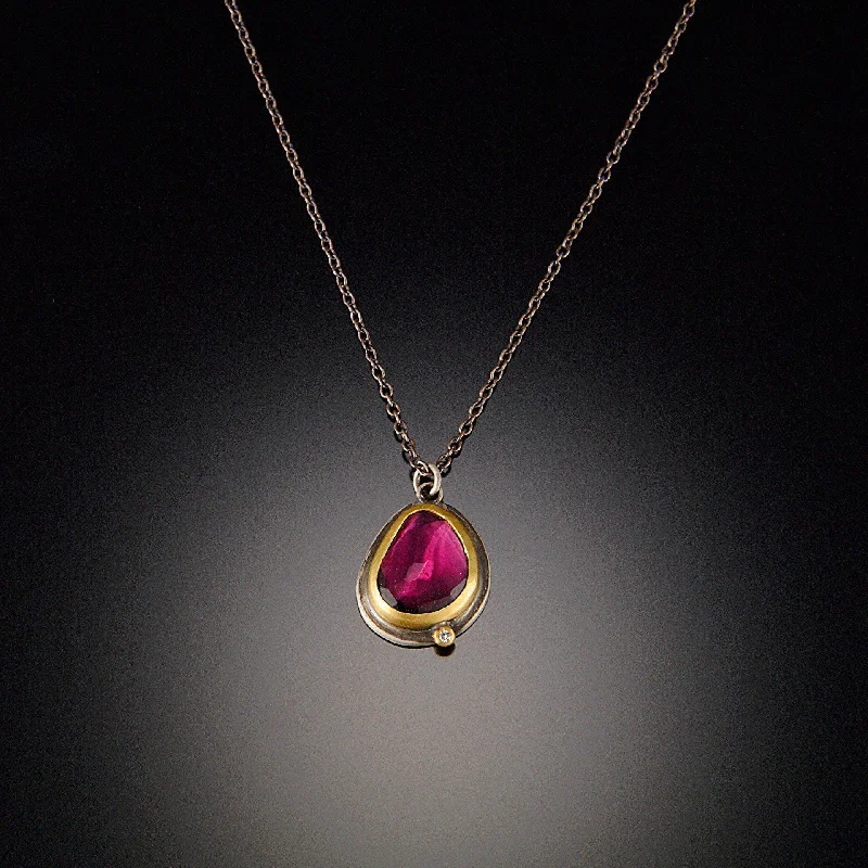 Retro-style necklaces and pendants with bold, geometric designs for nostalgic appeal -Rose Cut Garnet Necklace with Diamond