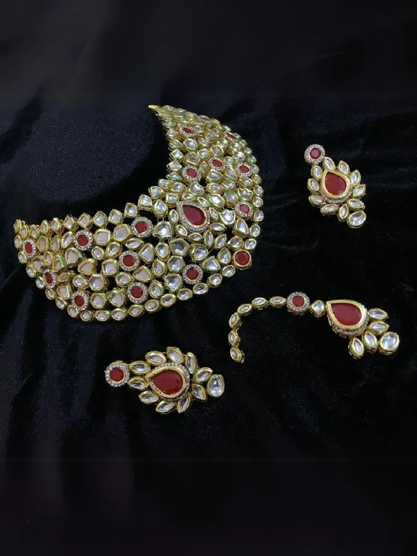 Retro-style necklaces and pendants with bold, geometric designs for nostalgic appeal -Ruby Kundan Bridal Necklace Set