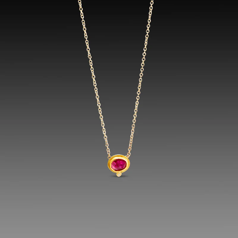 Long drop necklaces and pendants with elegant chains for sophisticated style -Floating Ruby Necklace with Diamond Dot