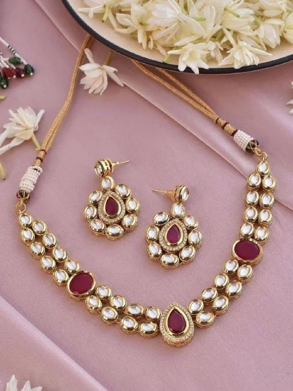 Pendant necklaces with religious symbols for spiritual and meaningful jewelry -Ruby Stone Studded Paisley Kundan Polki Meenakari Necklace Set