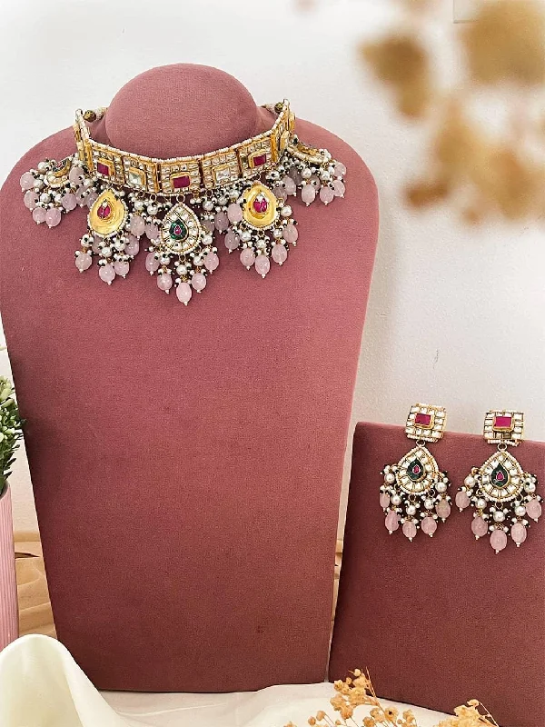 Boho-chic necklaces and pendants with tassels for a free-spirited look -Ruby Studded Pachi Kundan Drop Necklace