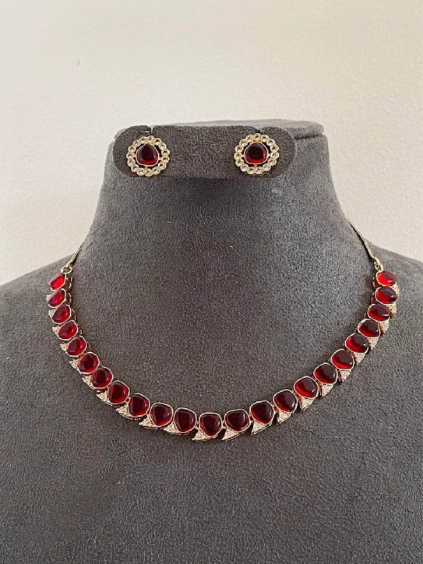 Simple gold necklaces and pendants for women looking for understated elegance -Ruby Studded Zircon Necklace Set