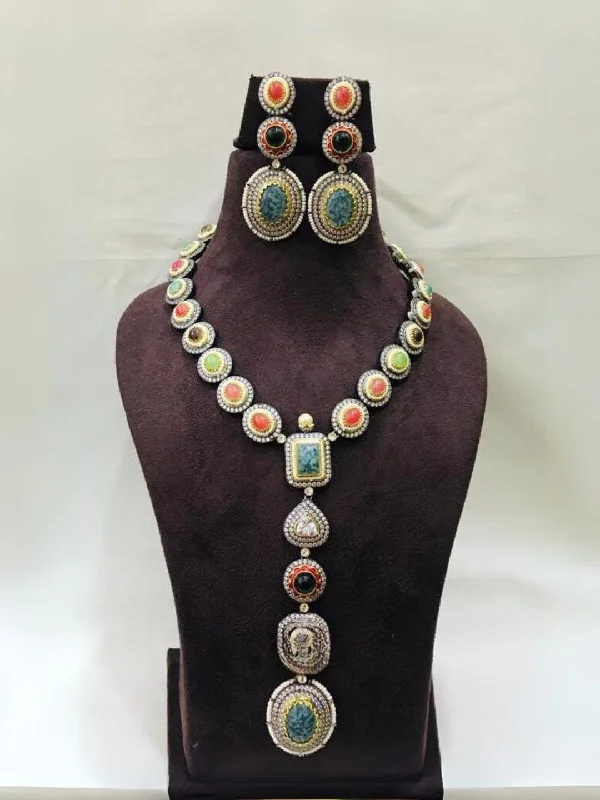 Crystal pendant necklaces for women looking to add a touch of sparkle -Sabyasachi Inspired Multicolour Long Polki Necklace