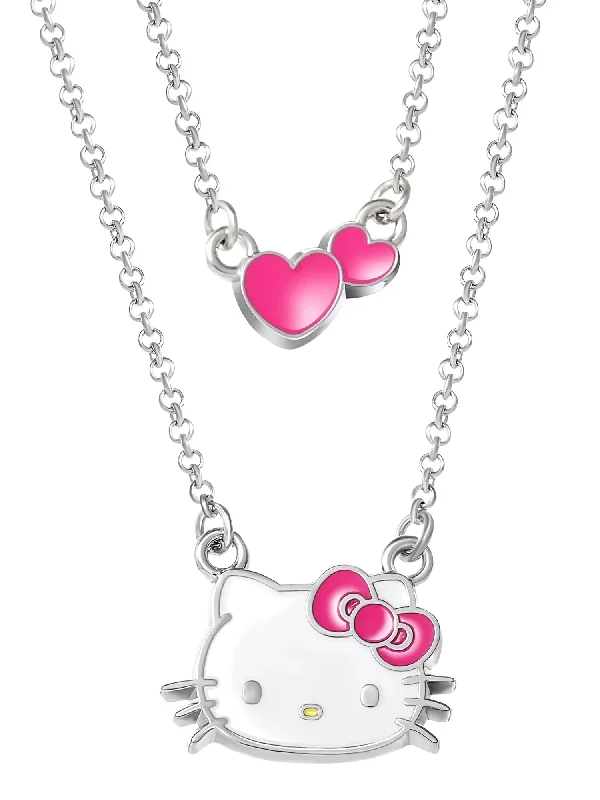 Unique charm necklaces and pendants with symbols representing luck and love -Sanrio, , Girl'S, Silver-Tone Enamel Hearts Double Necklace Set