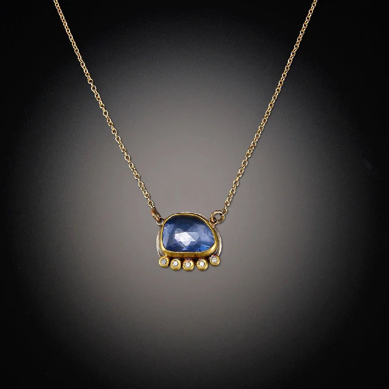 Adjustable choker necklaces and pendants for a customizable, trendy look -Rosecut Sapphire Necklace with Diamond Line