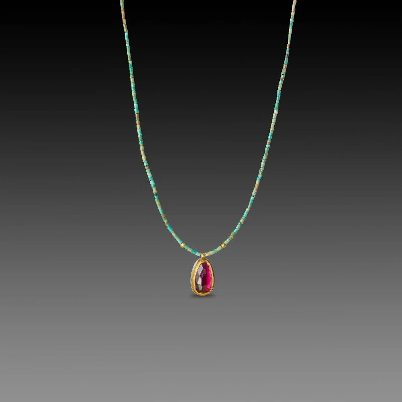 Colorful beaded necklaces and pendants for adding a pop of vibrancy -Rhodolite Garnet and Turquoise Beaded Necklace