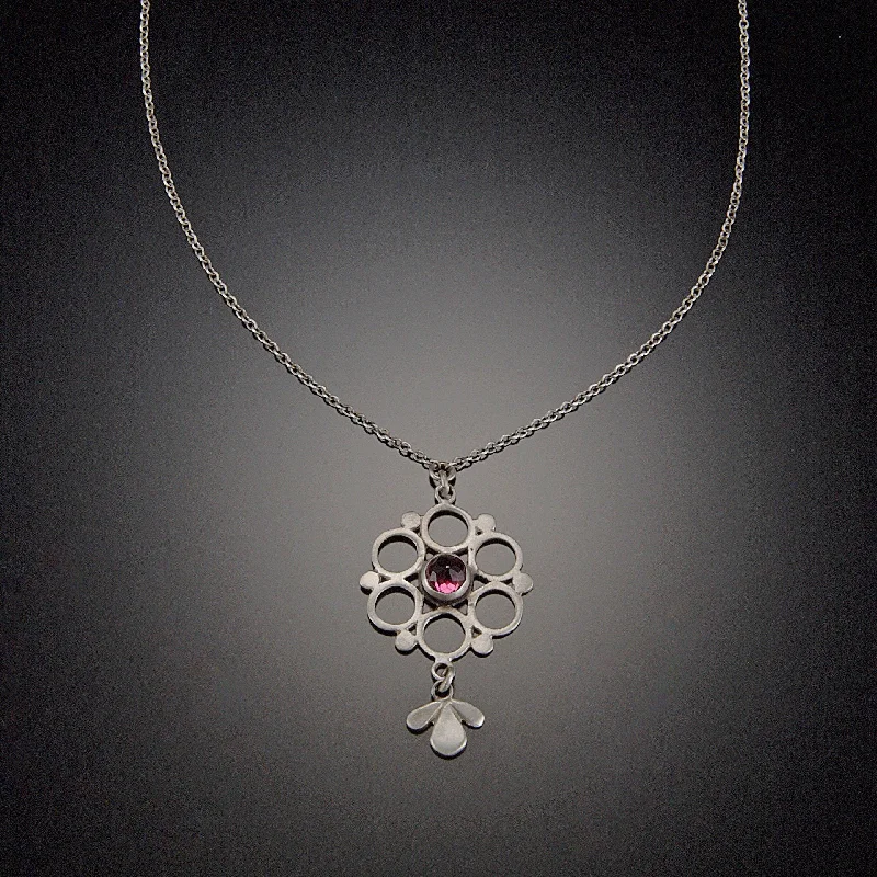 Silver bar necklaces and pendants with engraved names for personalized gifts -Mandala Necklace with Garnet