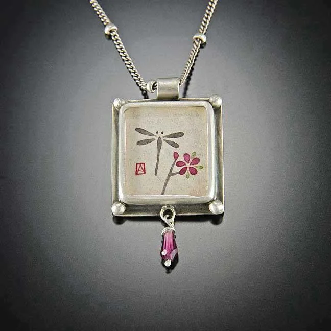 Family tree necklaces and pendants with customized birthstones for a meaningful gift -Small Rectangle Dragonfly Necklace