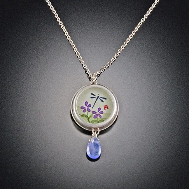 Long pendant necklaces with layered designs for a bold fashion statement -Small Round Dragonfly Necklace with Tanzanite Drop