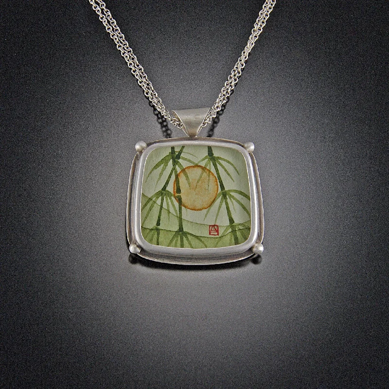 Custom-made necklaces and pendants with birthstones for personalized gifts -Square Bamboo Necklace