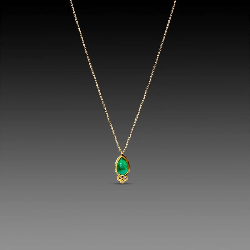 Simple gold necklaces and pendants for women looking for understated elegance -Teardrop Emerald Necklace with Three Diamonds