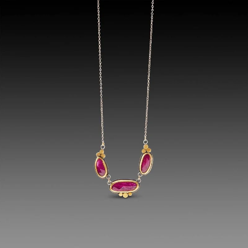 Elegant antique-style necklaces and pendants for vintage-inspired jewelry collections -Rubies with 22k Gold Trios Necklace