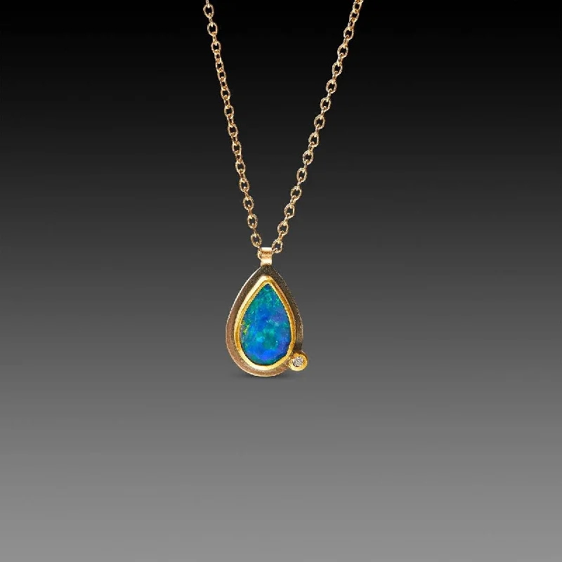 Luxury diamond pendants and necklaces with pave settings for extra sparkle -Tiny Australian Opal Necklace with Diamond Dot