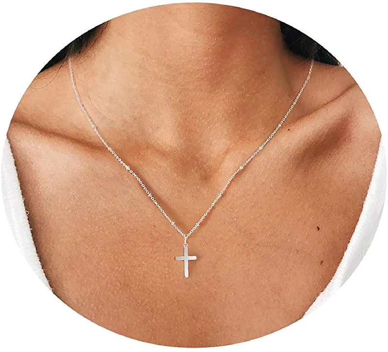 Designer necklaces and pendants for women looking for high-end fashion pieces -Tiny Cross Necklace/Minimal Necklace, 18K Gold/Silver Plated, Simple Tiny Necklace for Women Girls