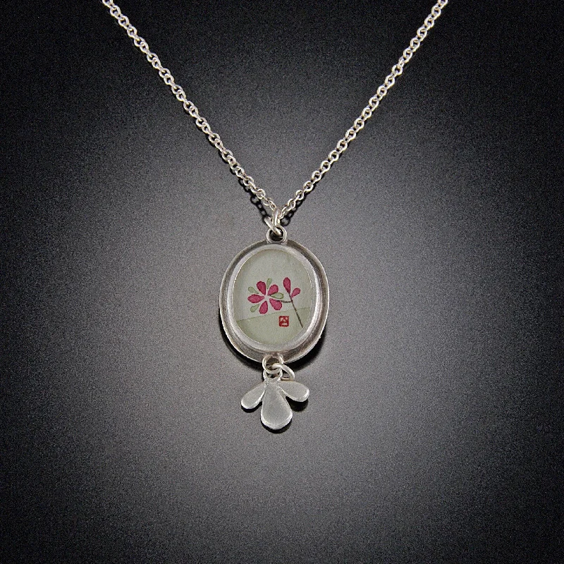 Unique necklaces and pendants with engraved messages for sentimental gifts -Tiny Oval Plum Blossom Necklace with Leaf Trio