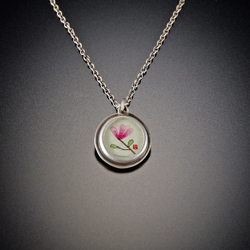 Men’s necklaces and pendants with bold designs and masculine appeal -Tiny Round Magnolia Necklace