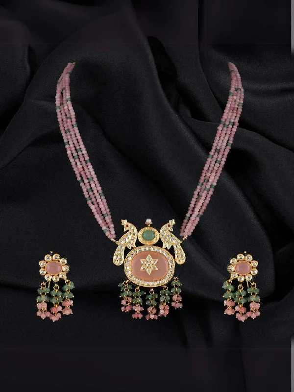 Custom coordinate necklaces and pendants for a sentimental keepsake from places -Traditional Gold Plated Multistrand Beaded Kundan And Meenakari Necklace Set