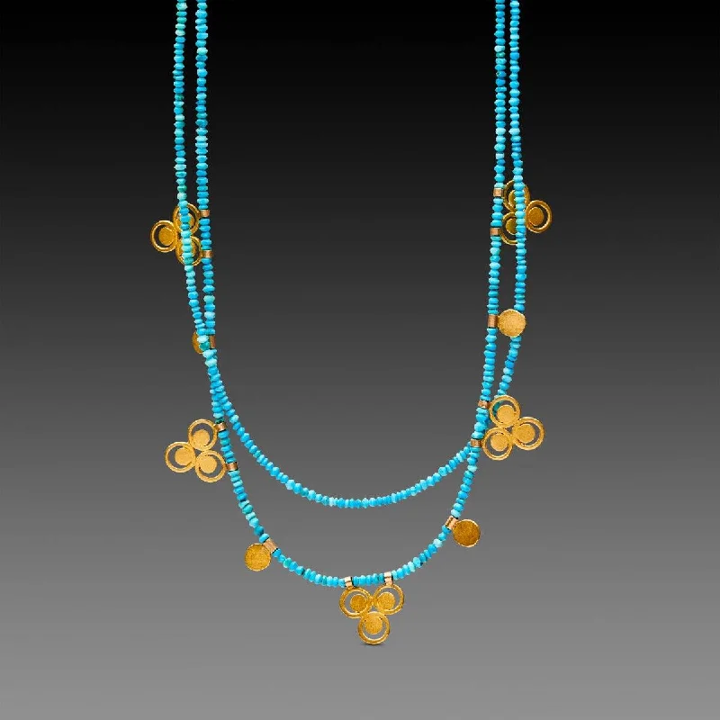 Triple pendant necklaces for unique designs with multi-layered pendant combinations -Turquoise Bead Necklace with 22k Filigree Trios