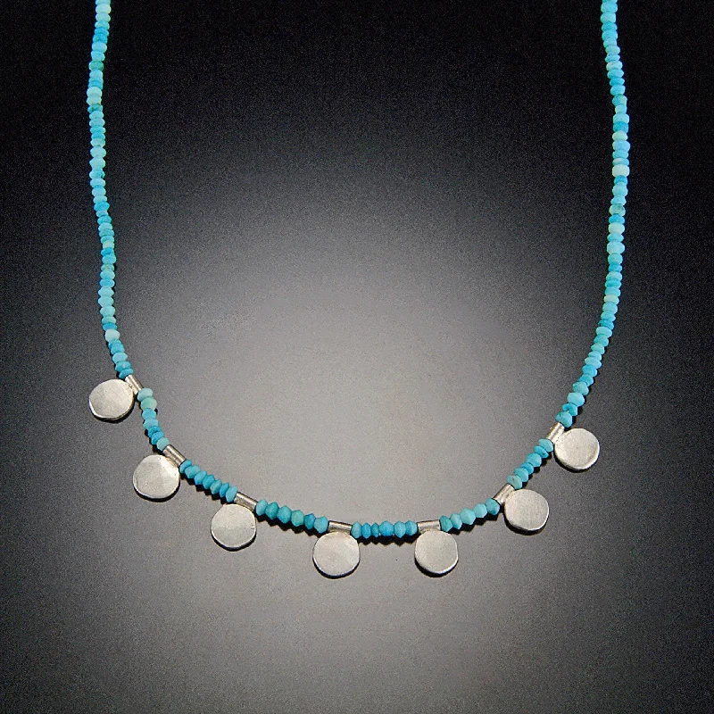 Color-changing necklaces and pendants with mood stones for a fun accessory -Turquoise Necklace with Sterling Silver Disks