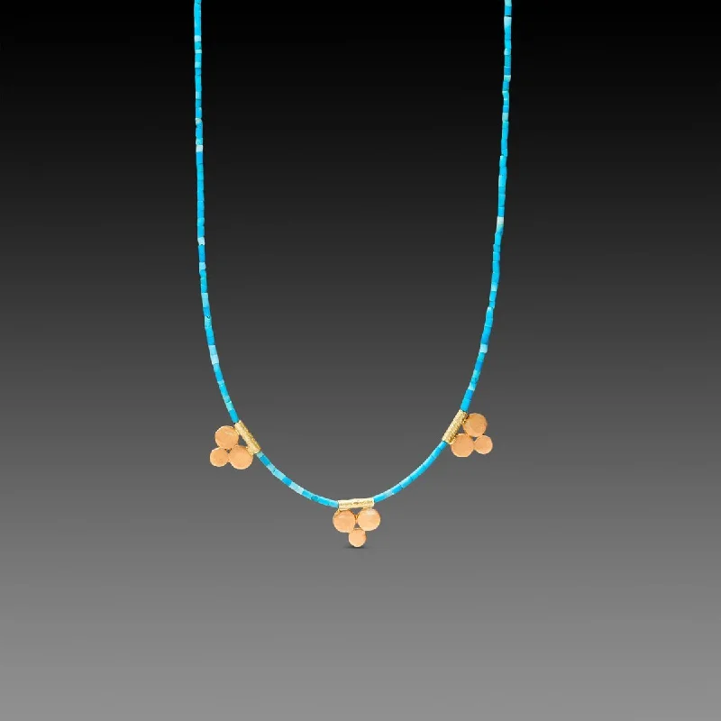 Elegant gold necklaces and pendants for women with classic designs -Turquoise Bead Necklace with 22k Trios