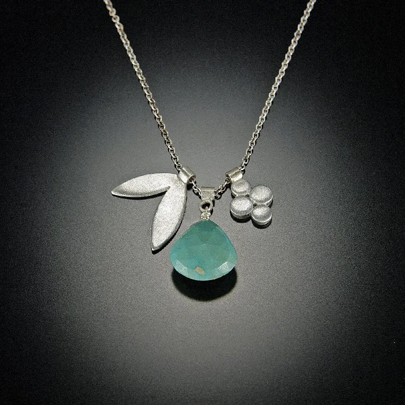 Minimalist silver necklaces and pendants for everyday wear with modern style -Turquoise Charm Necklace With Double Leaf and Small Disk