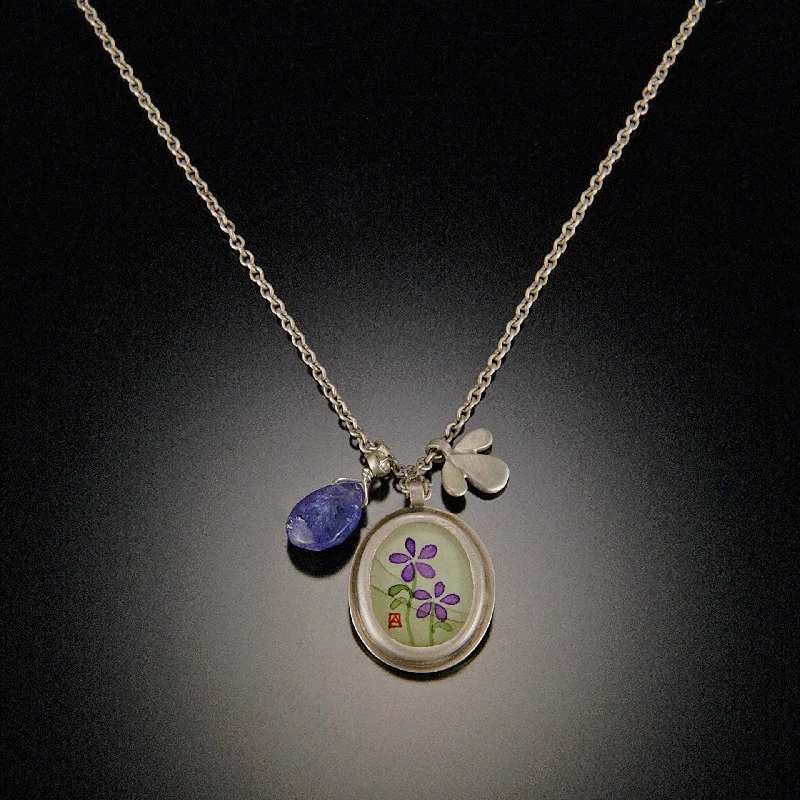 Pendant necklaces with chakra stones for spiritual healing and balance -Violets Charm Necklace with Tanzanite