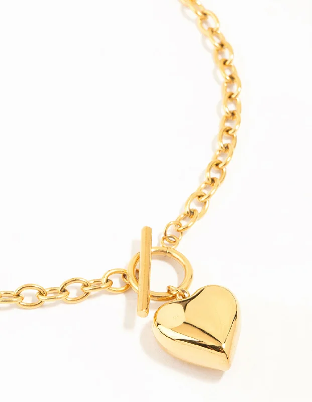 Unique necklaces and pendants with engraved messages for sentimental gifts -Waterproof Gold Plated Stainless Steel Chubby Heart Necklace