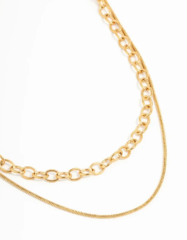 Chunky chain necklaces and pendants for a contemporary, fashion-forward vibe -Waterproof Gold Plated Stainless Steel Layered Chain Necklace