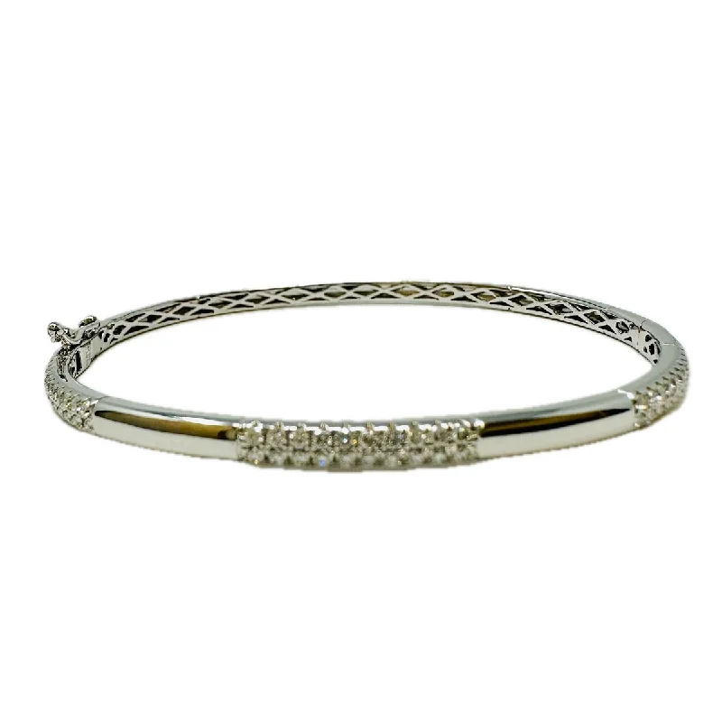 Travel Bracelets for On-The-Go Wear-14K White Gold Hinged Bracelet with Diamond