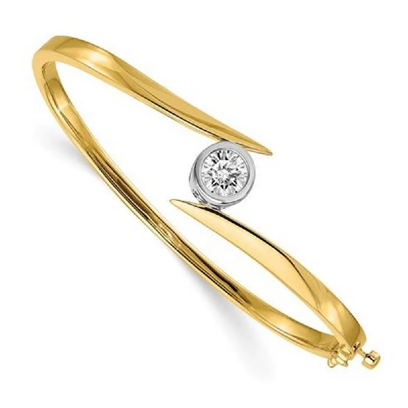 Leather Bracelets for Rustic Vibe-14kt Solid Gold Bangle Bracelet with 6.5mm Round Forever One Moissanite