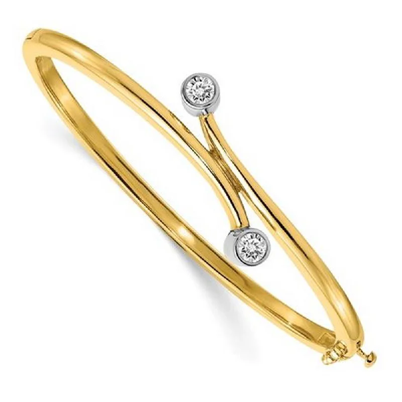 Beaded Bracelets for Decorative Look-14kt Two Tone Gold Bangle Bracelet with 4mm Round Forever One Moissanite