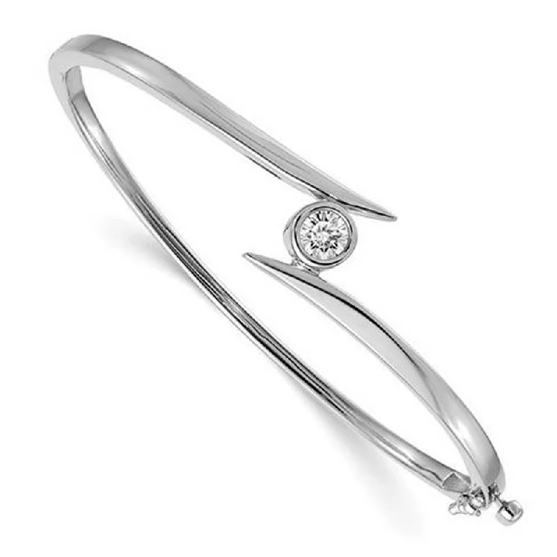 Metal Bangles for Sturdy Build-14kt White Gold Forever One Round Moissanite Bangle Bracelet