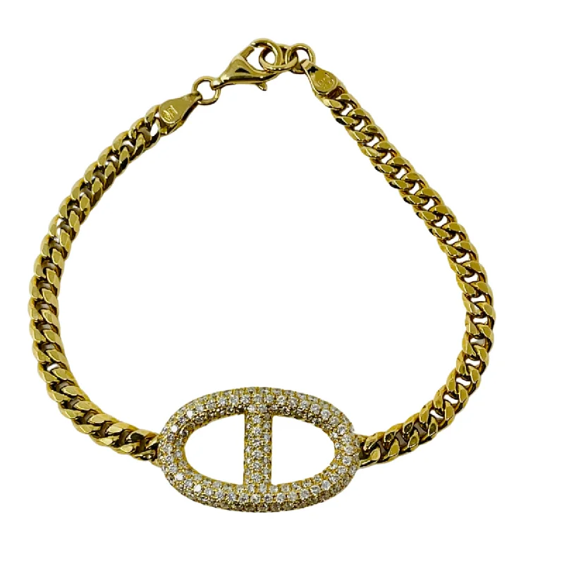 Bohemian Bangles for Free-Spirited Look-18K Yellow Gold 1.44ct Diamond Mariner Link  Bracelet