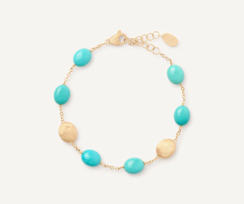 Hypoallergenic Bracelets for Sensitive Skin-18K Yellow Gold Bracelet with Turquoise