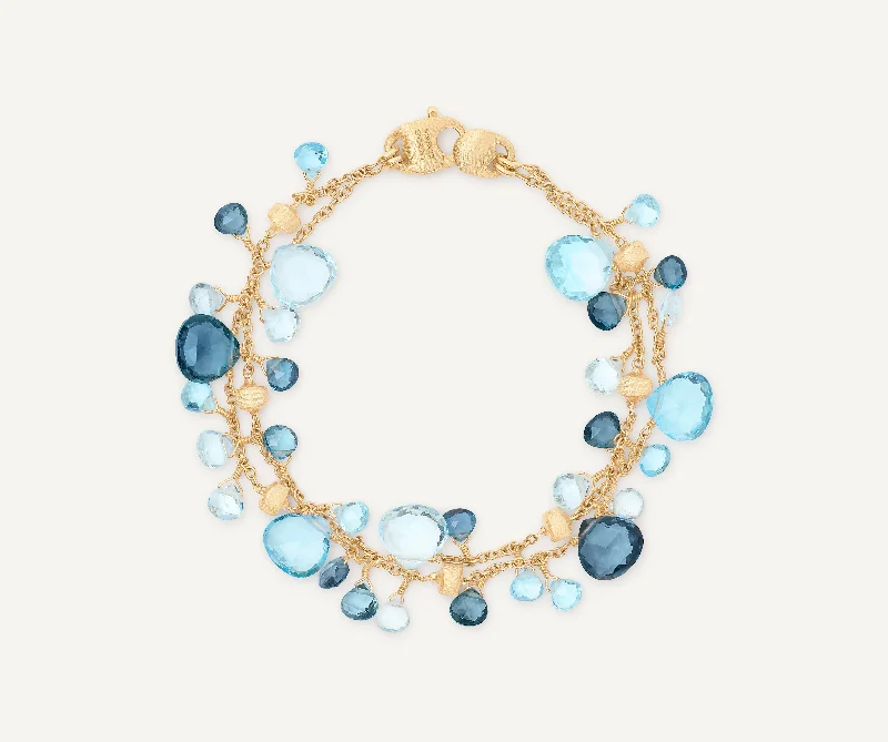 Casual Bangles for Everyday Wear-18K Yellow Gold Mixed Topaz Double-Strand Bracelet