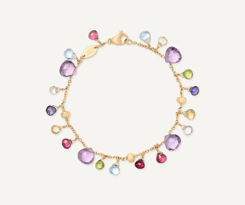 Christmas Bracelets for Festive Look-18K Yellow Gold Single-Strand Gemstone Bracelet, Amethyst Accents