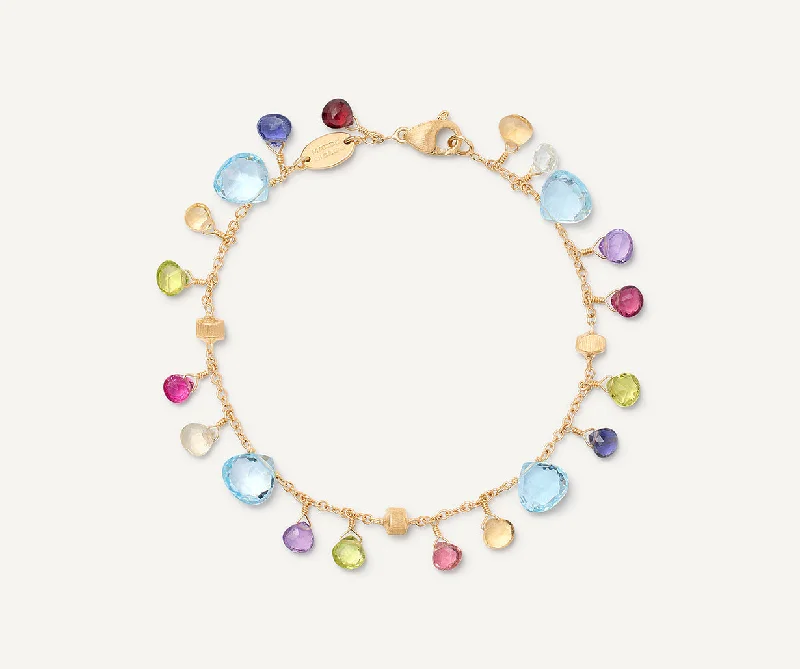 Butterfly-Shaped Bangles for Cute Look-18K Yellow Gold Single-Strand Gemstone Bracelet, Topaz Accents