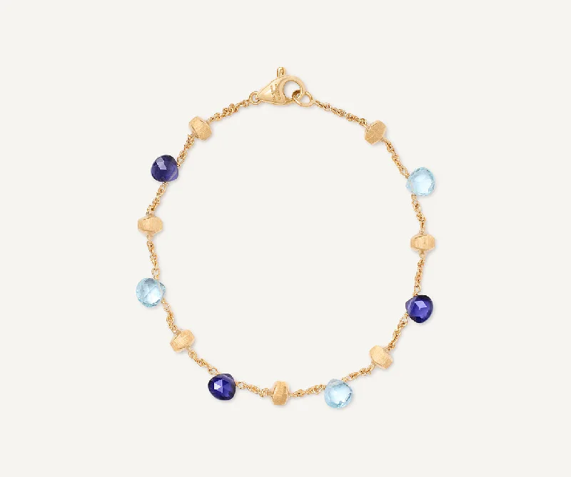 Cuff Bracelets for Statement Effect-18K Yellow Gold Single-Strand Topaz & Iolite Bracelet