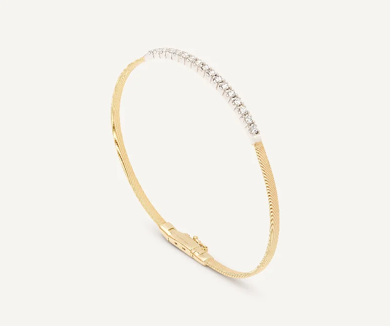 Beaded Bracelets for Decorative Look-18K Yellow Gold Small Stackable Bracelet With Diamond Bar