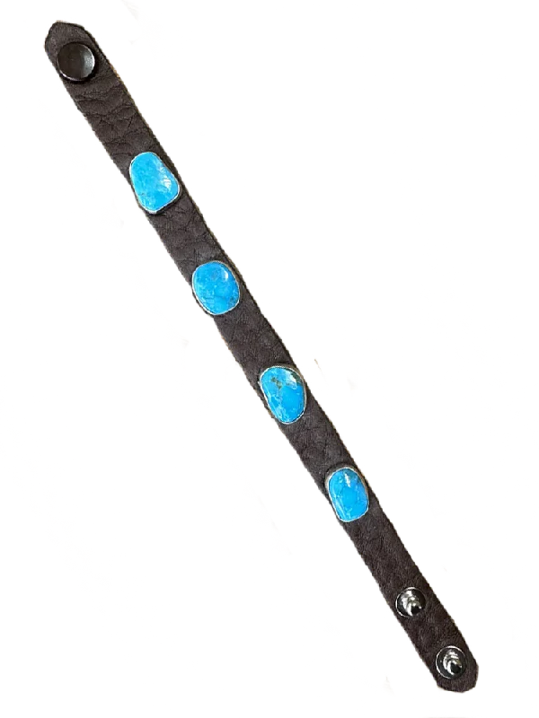 Gym Bangles for Active Wear-4 Kingman Turquoise Stones on a Leather Bracelet by Que Chula!