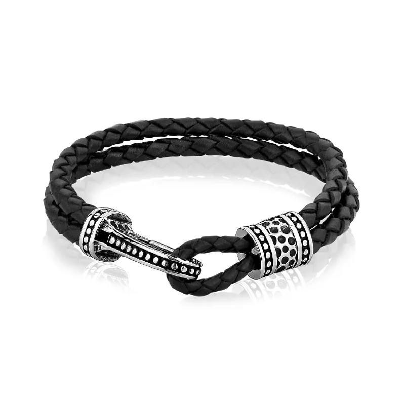 Engraved Bracelets for Personalized Touch-A.R.Z Men's Steel Clasp Leather 8.5" Bracelet