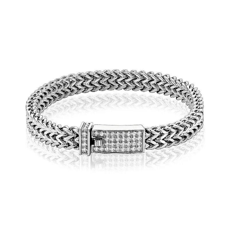 Layered Bangles for Dramatic Effect-A.R.Z Men's  Steel Double Franco Link 8.5" Bracelet