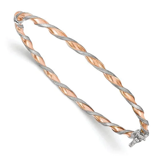 Casual Bangles for Everyday Wear-14K Rose Gold & White Gold Twisted Bangle Bracelet