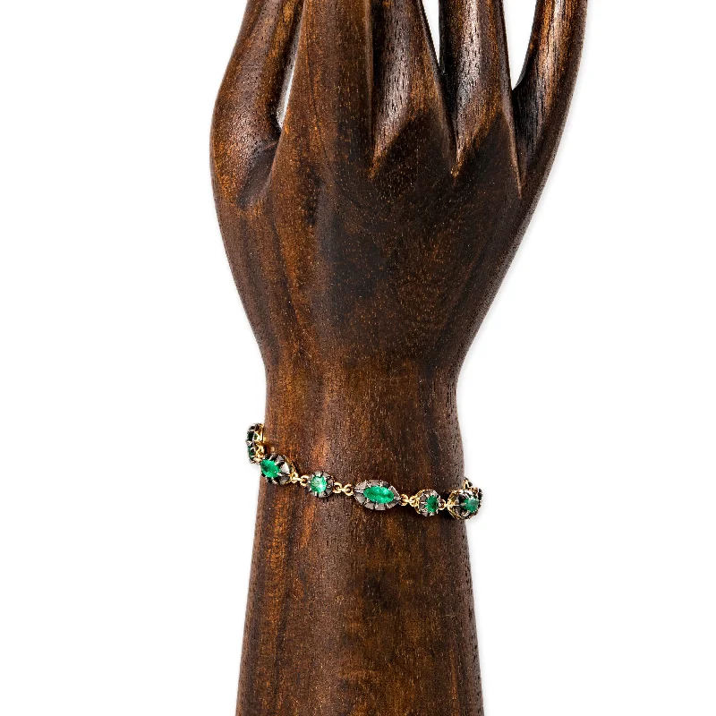 Closed-Ring Bangles for Traditional Style-BLACK RHODIUM GRADUATED MARQUISE + ROUND SOPHIA EMERALD BRACELET