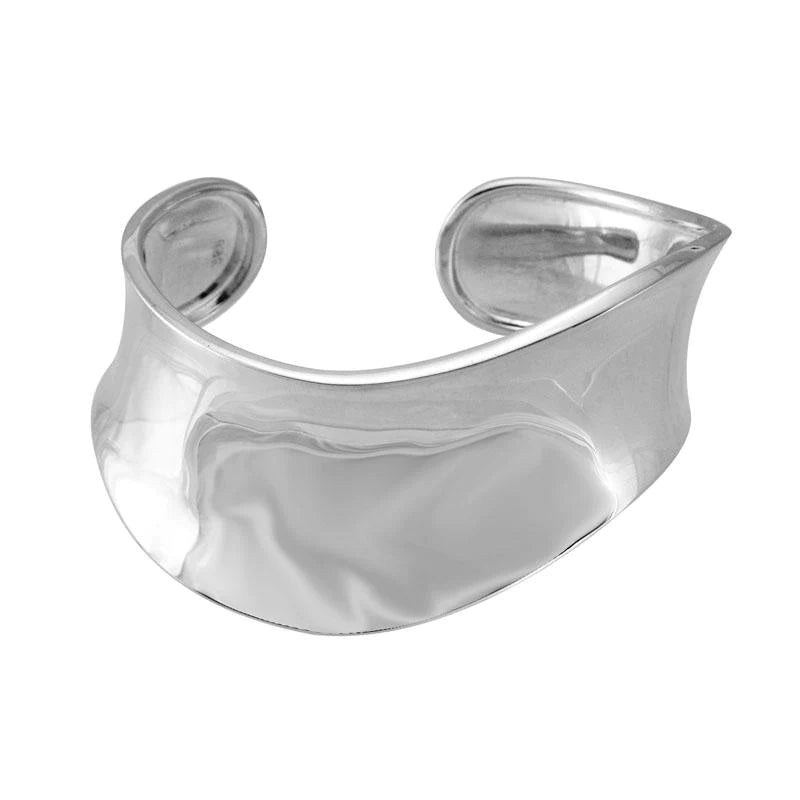 Halo Bracelets for Surrounding Effect-Sterling Silver Wavy Concave Cuff Bracelet