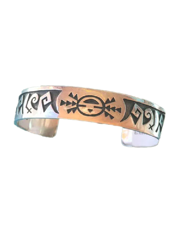 Carved Bangles for Artistic Design-Crazy Imprint Sterling Cuff Bracelet