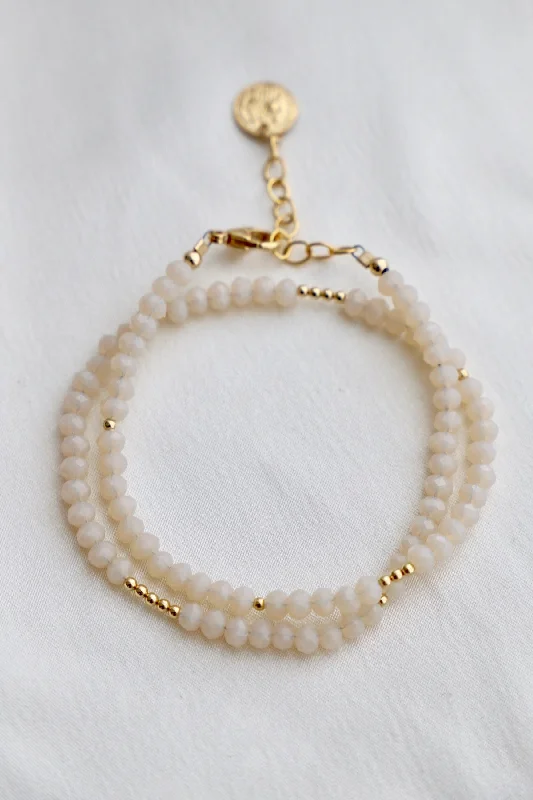 School Bracelets for Student Style-CREAM MEDIUM CRYSTAL DOUBLE WRAP BRACELET