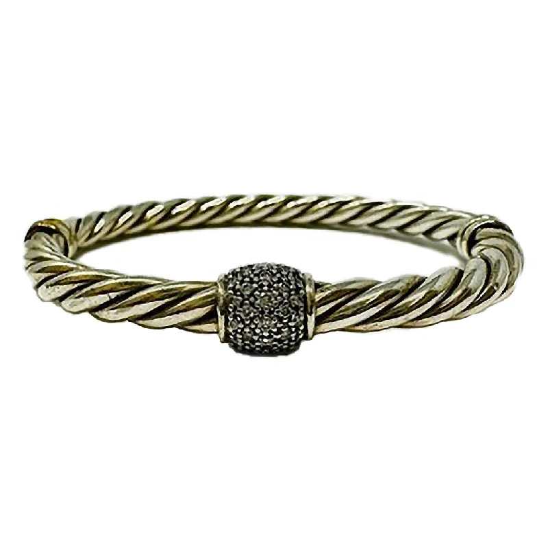 Square Bangles for Modern Design-David Yurman Diamond Metro Cable Bracelet