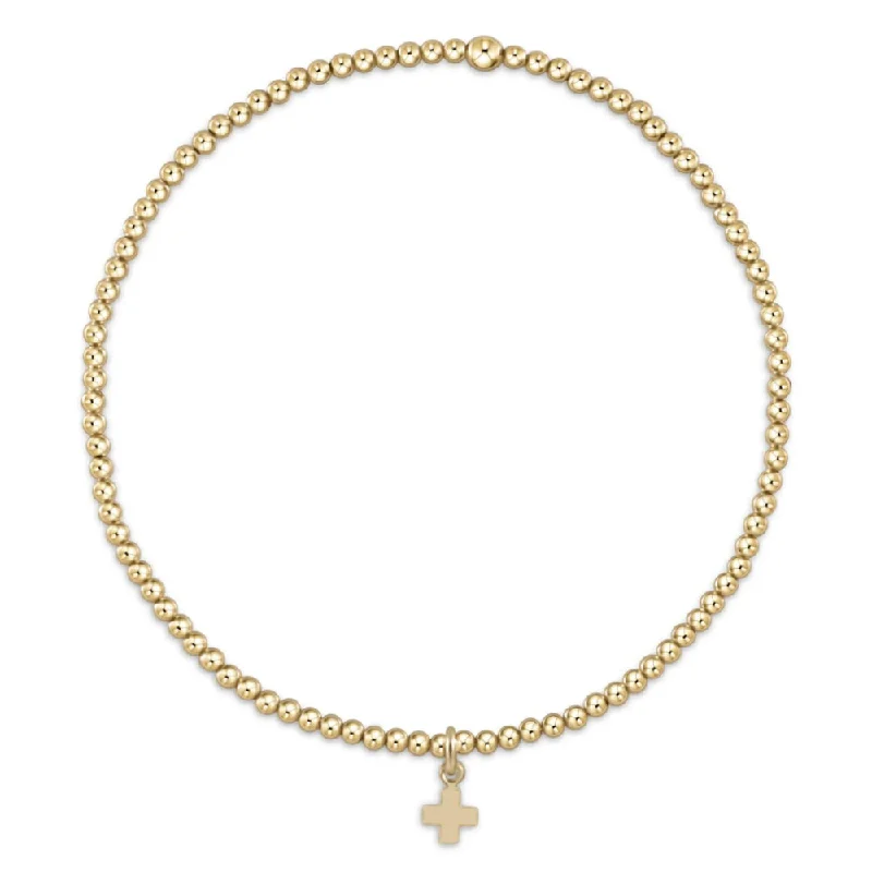 School Bracelets for Student Style-enewton 5.5" egirl Classic Gold 2mm Bead Bracelet - Signature Cross Small Gold Charm