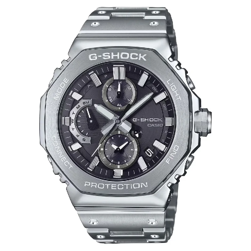 Padded Bracelets for Wearing Comfort-G-Shock Full Metal GMCB2100 Series Mens Watch with Black Dial and Stainless Steel Bracelet (solar movement)